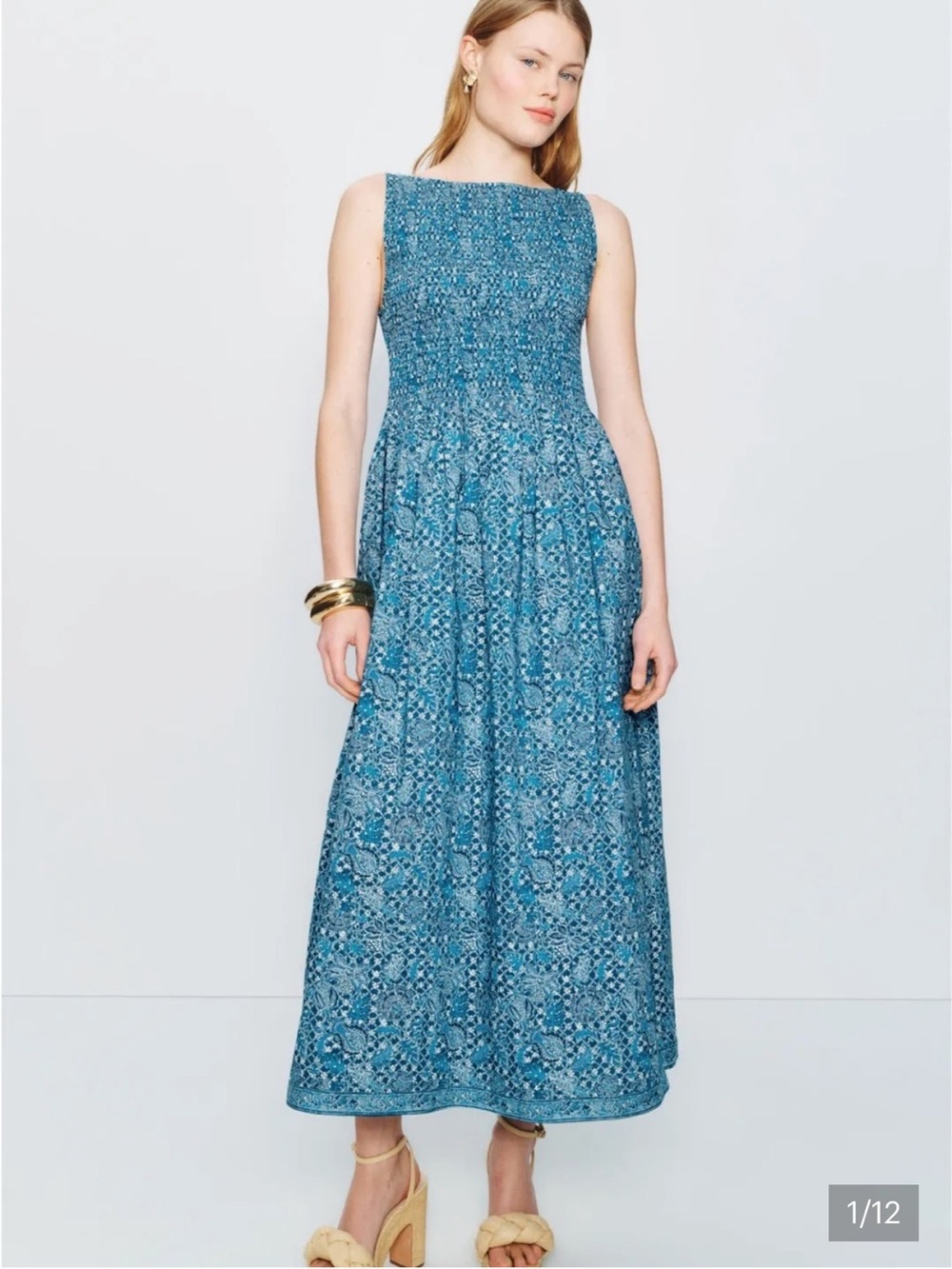 Hill House Cosima Nap Dress Navy Calico Trellis size S